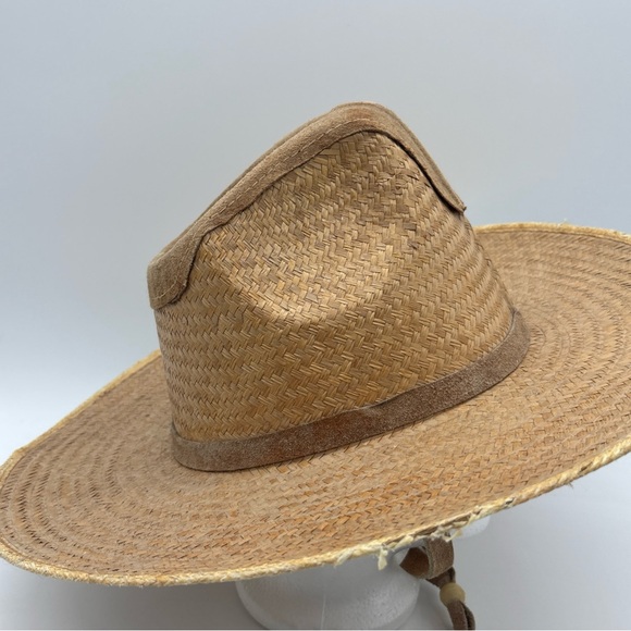 Vintage Handmade Panama Straw Hat Flat Brimmed Leather Strap - Picture 8 of 13
